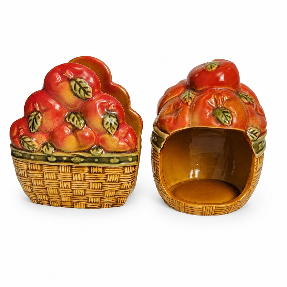 Unbranded Apple Basket Kitchen Set Red OS Excellent Farmhouse Ceramic Decor